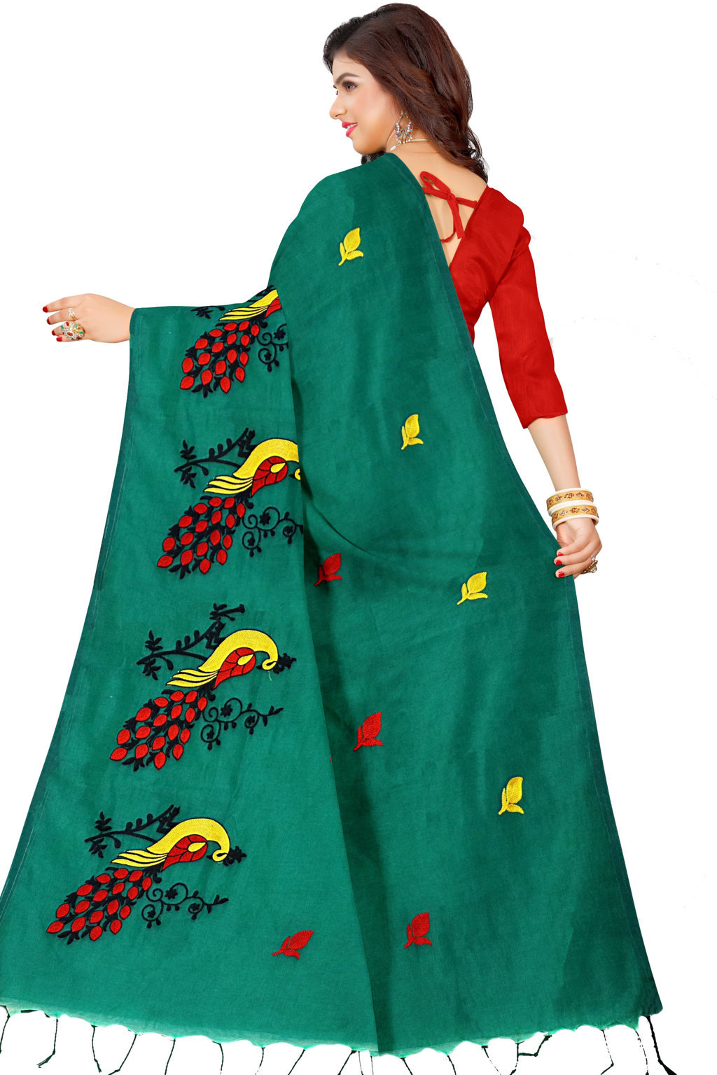 Green Blended Cotton Mayuri Hand Hand Loom Saree (1114)